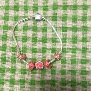 Silver Bracelet with Pink and Gold Charms